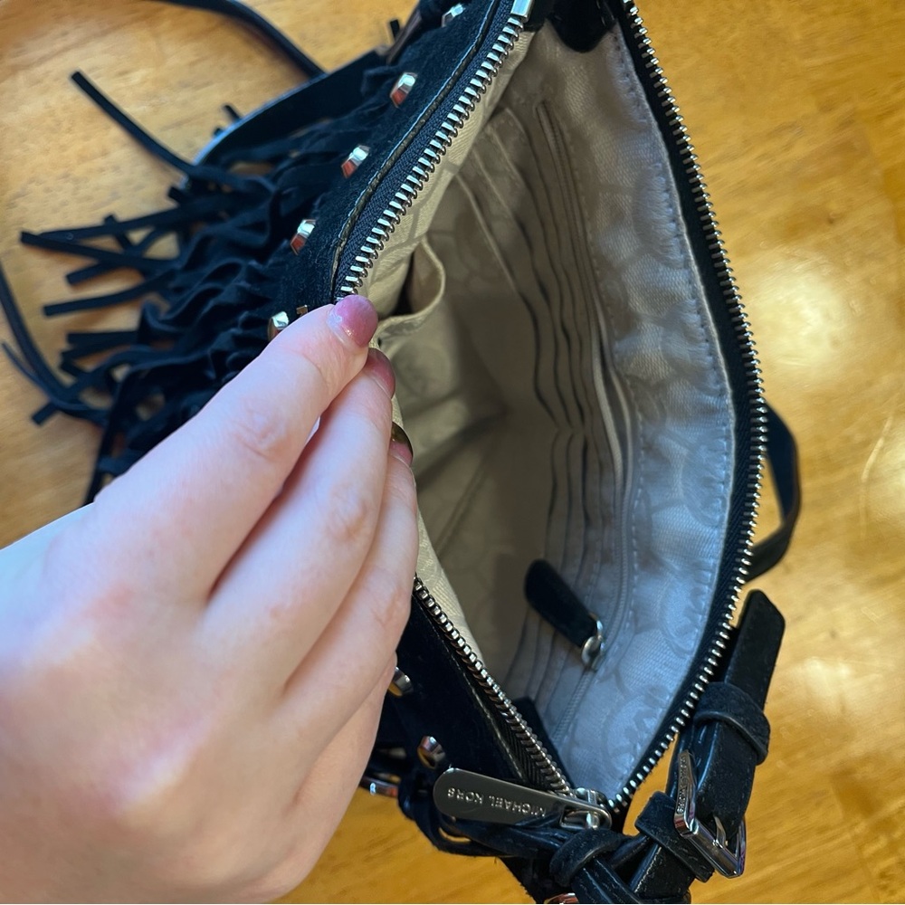 Michael Kors Black Fringe Suede Crossbody Bag with Silver Accents - Picture 6 of 9